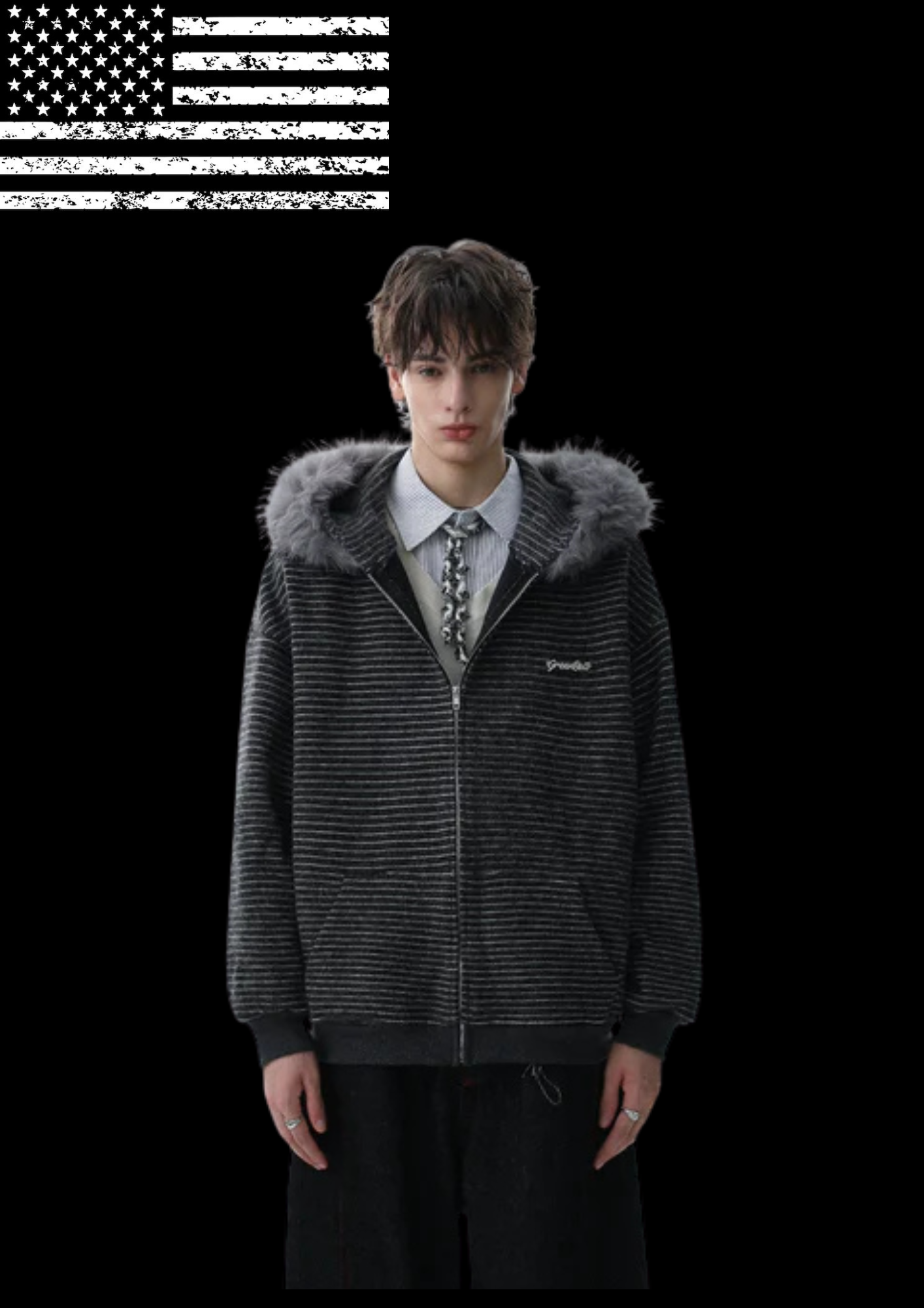 'BLACKNGREY' FUR HOODIE 𖦏